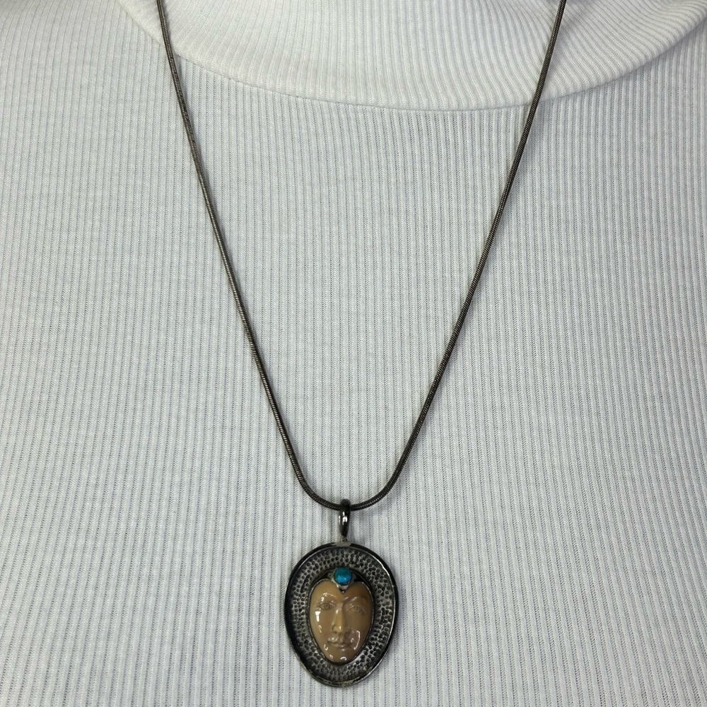 Goddess pendant large Sterling Silver 925 Moon face turquoise Chain Italy